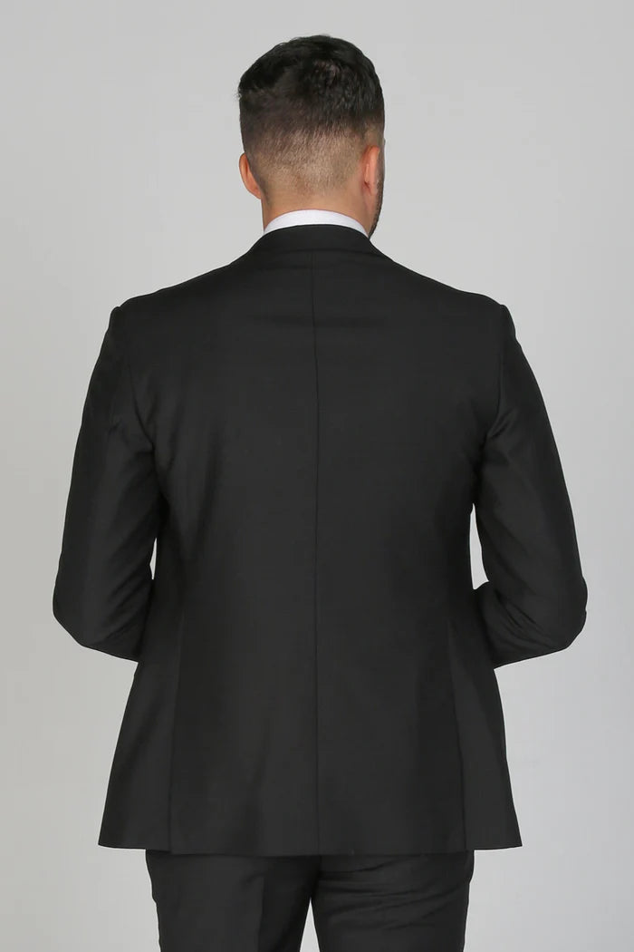 Rear view of the Paul Andrew black suit jacket showcasing clean tailoring and back seam detail.