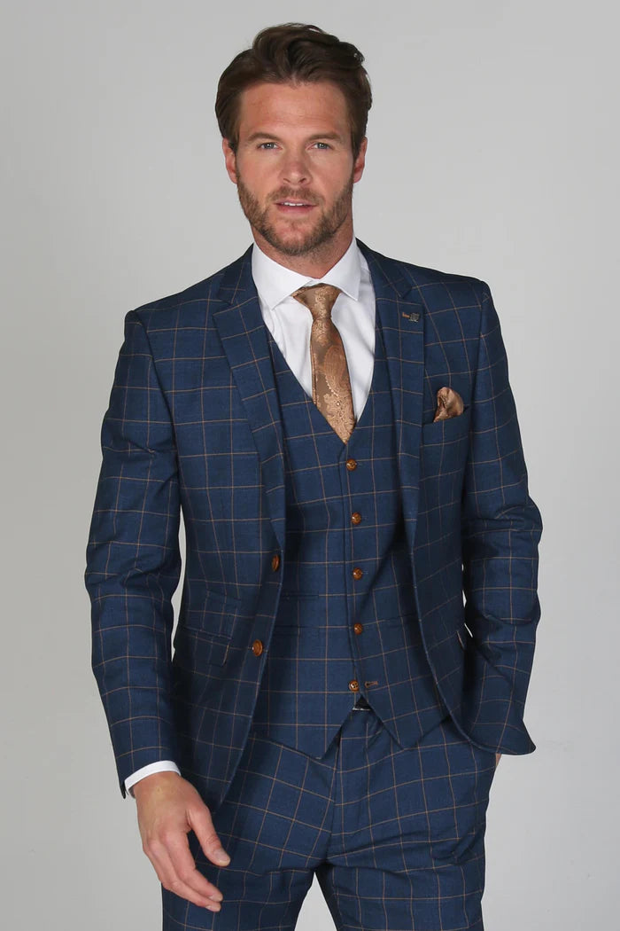 Hamleys Men's Navy Check Three Piece Suit 34 28