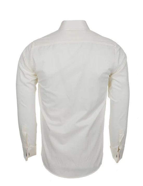 Makrom cream casual twill long sleeve shirt back view