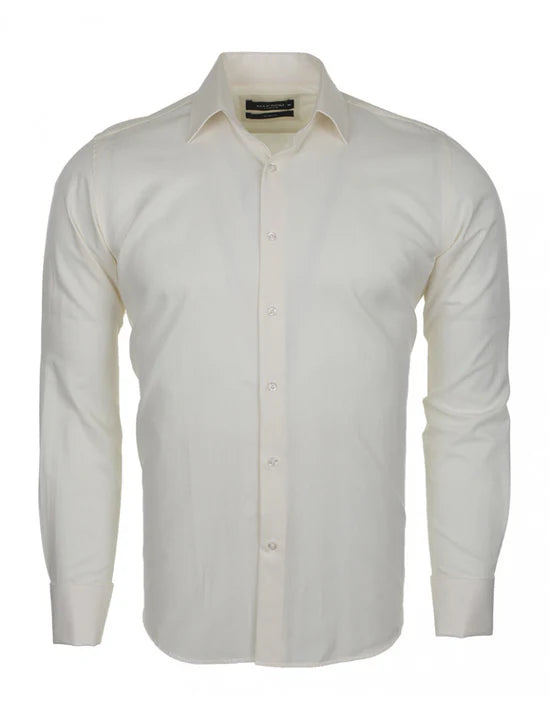 Makrom cream casual twill long sleeve shirt front view