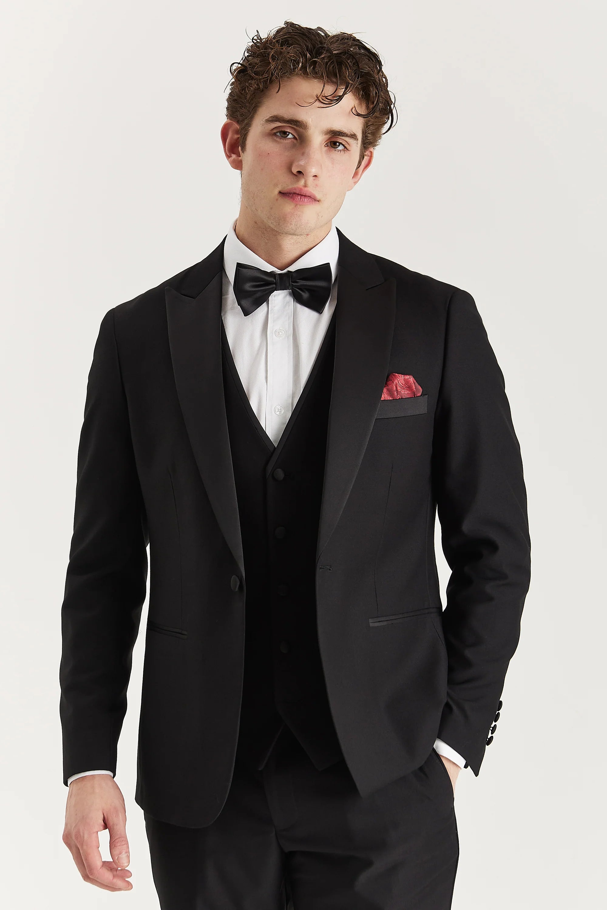 strapless open back dress Red Tuxedo Jacket with Black Lapel, 56R / Red main image 1