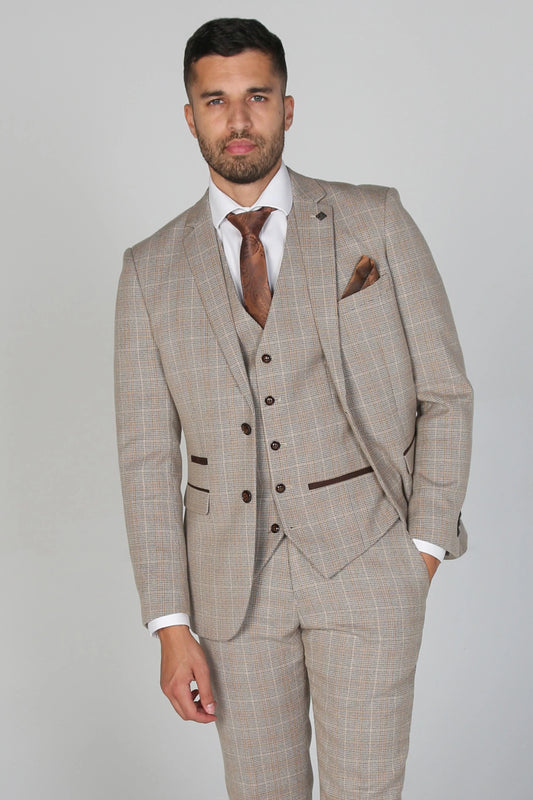 Holland Beige Men's Three Piece Suit