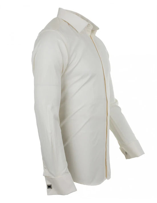Makrom cream casual twill long sleeve shirt side view