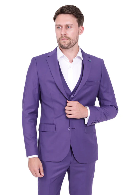 Purple Classic Plain 3 Piece Men's Suit